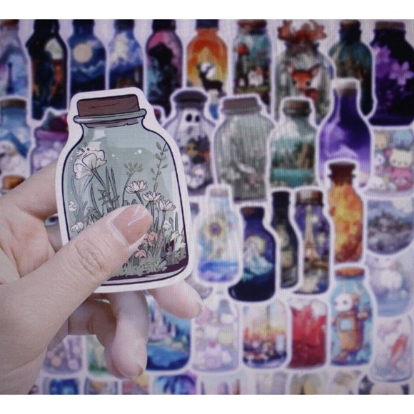 50 pcs Bottle Unique Shaped  Stickers Vinyl Decals Theme Variety Waterproof NIP - Picture 1 of 6